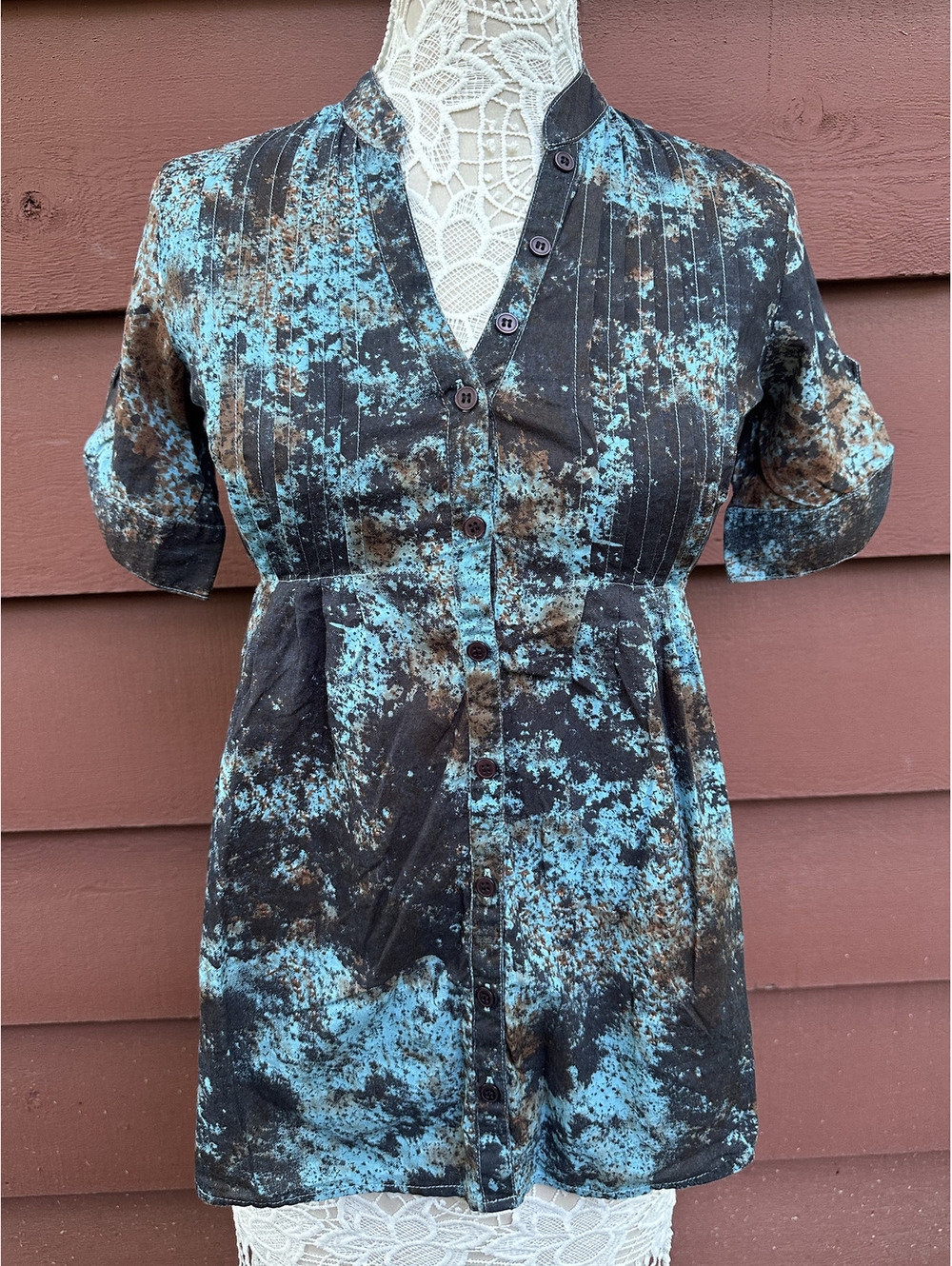 Vintage Daytrip Turquoise & Earth Tone Distressed Tunic